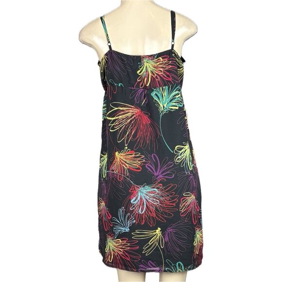 Gap M Black Electric Floral Surplice Neck Ruffle Front Lined Strappy Slip Dress - Picture 4 of 6